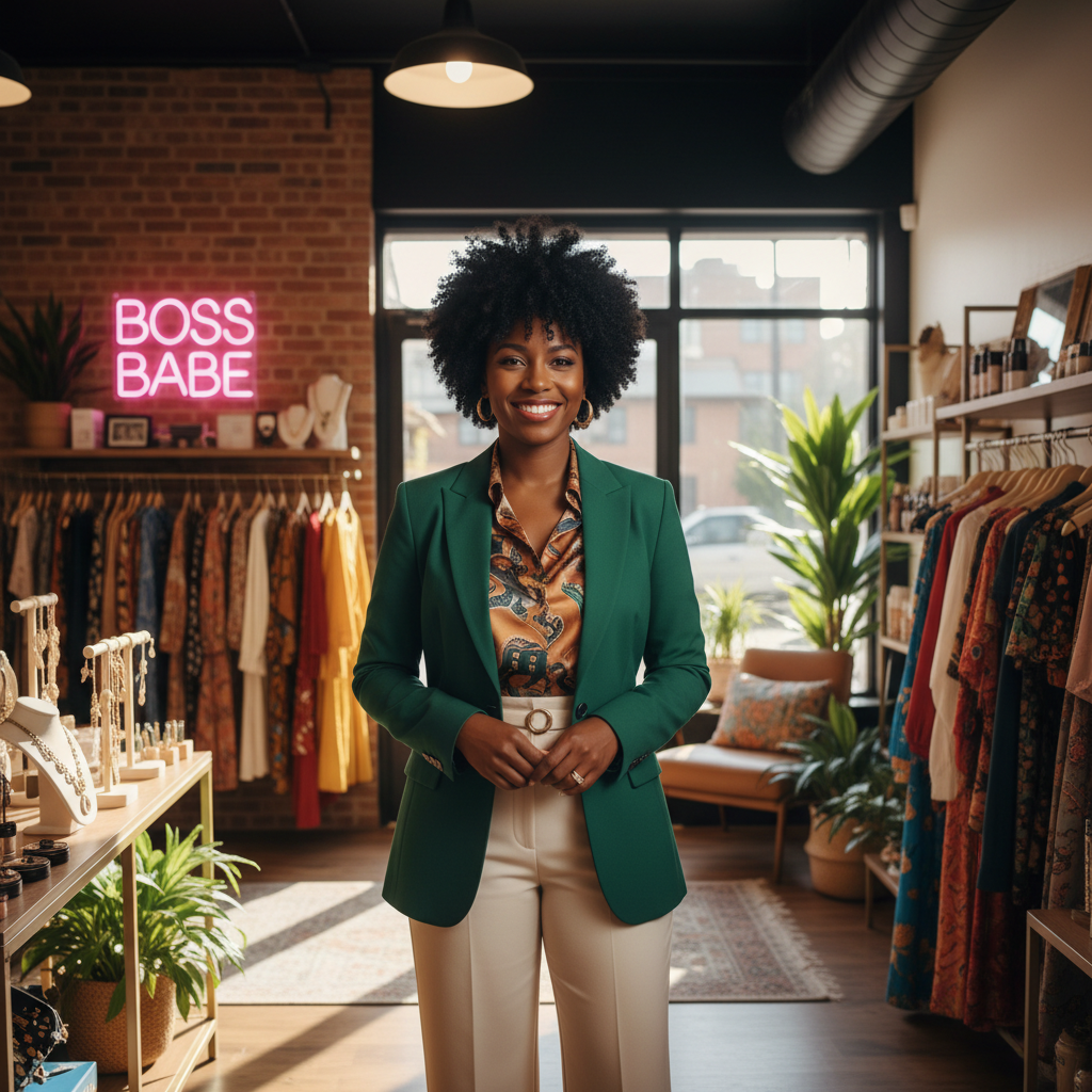 Black woman entrepreneur in her shop