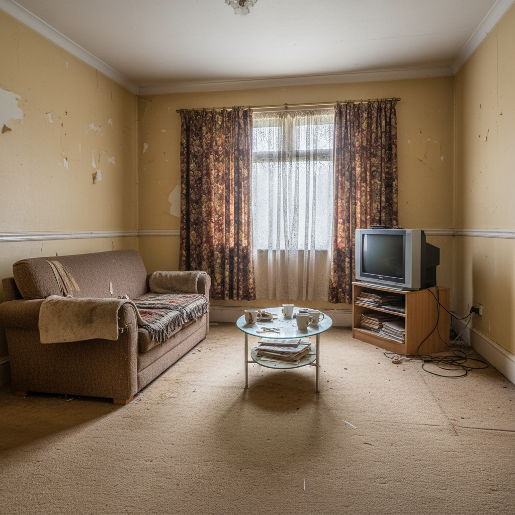 Living room before cosmetic renovation, prior to pre-sale improvements in Melbourne