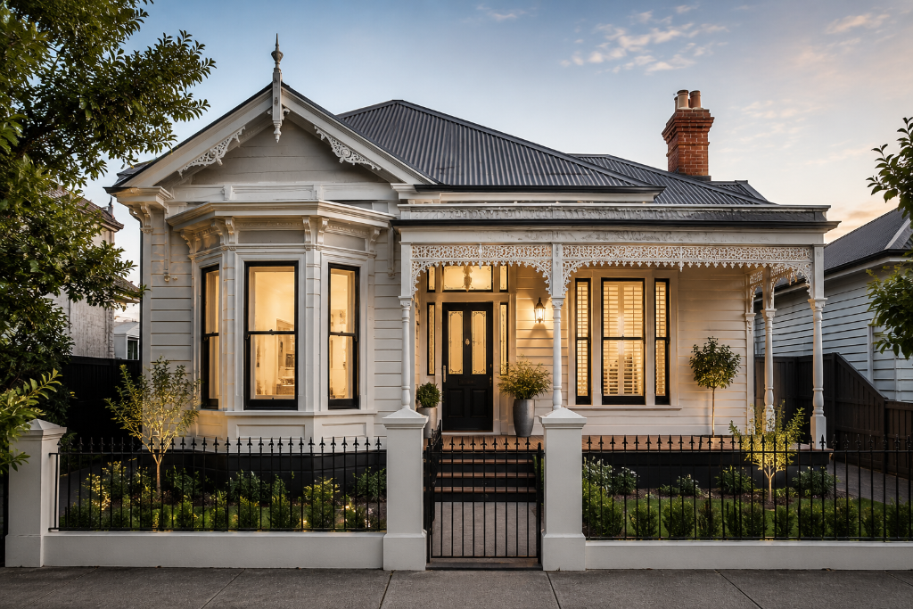 Beautifully restored heritage home renovation in Melbourne featuring a Victorian façade, decorative period detailing and sympathetic modern restoration by Brownlow Building.