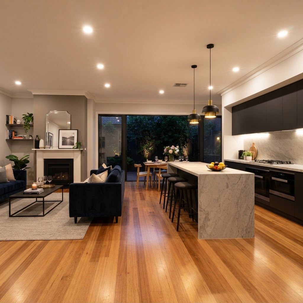 Modern lighting upgrades improving the presentation of a Melbourne home before sale.