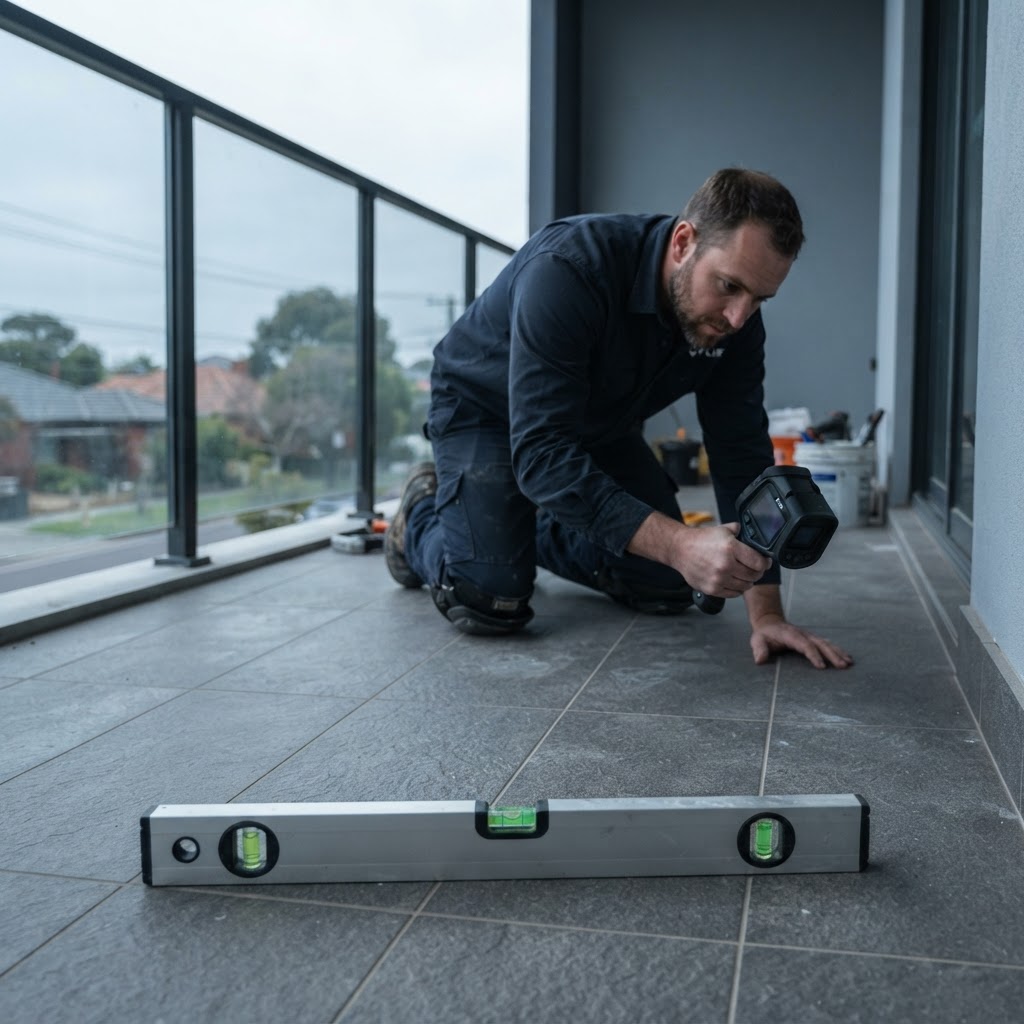 Balcony inspection using thermal imaging and a spirit level for water ingress investigation in Melbourne