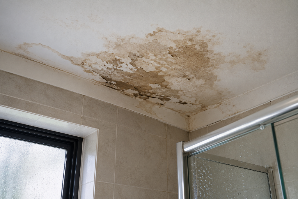 Bathroom water damage repair in Melbourne showing replacement of moisture-damaged wall linings and framing.