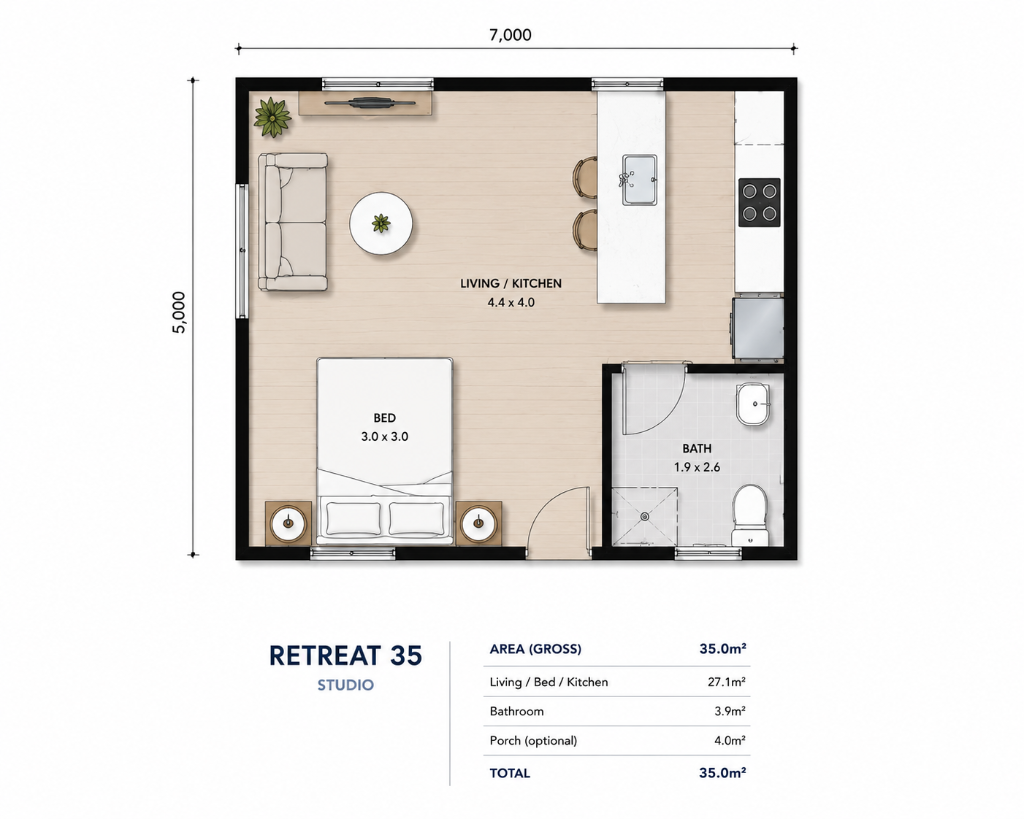 Retreat 35 Studio Floor Plan