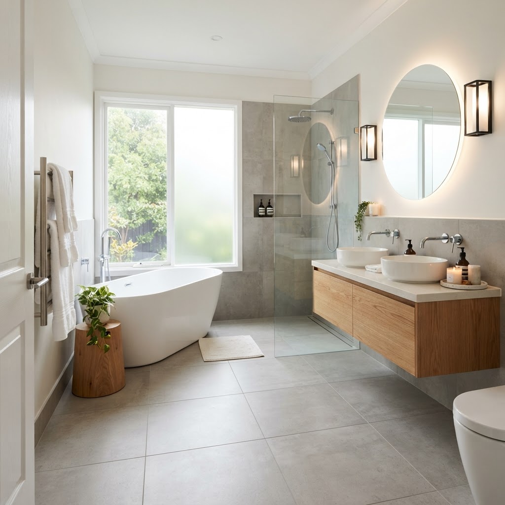 Contemporary bathroom renovation designed to maximise buyer appeal before selling a Melbourne home.