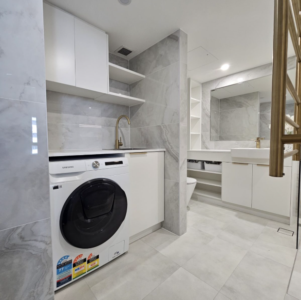 Laundry with gold tapware & Samsung washer
