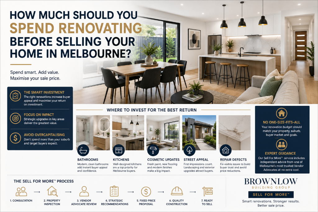 Melbourne home prepared for sale with strategic renovations showing modern interiors and improvements designed to maximise buyer appeal and increase property value before selling.