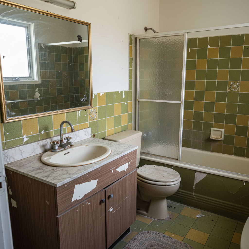 Bathroom before renovation, prior to pre-sale improvements in Melbourne