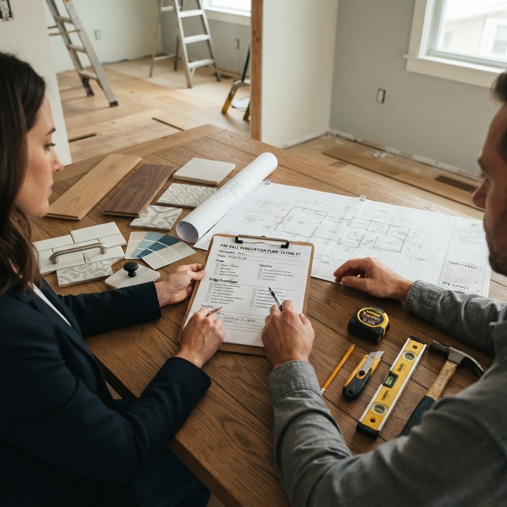 Pre-sale renovation process showing inspection, Vendor Advocate consultation, renovation planning and construction.
