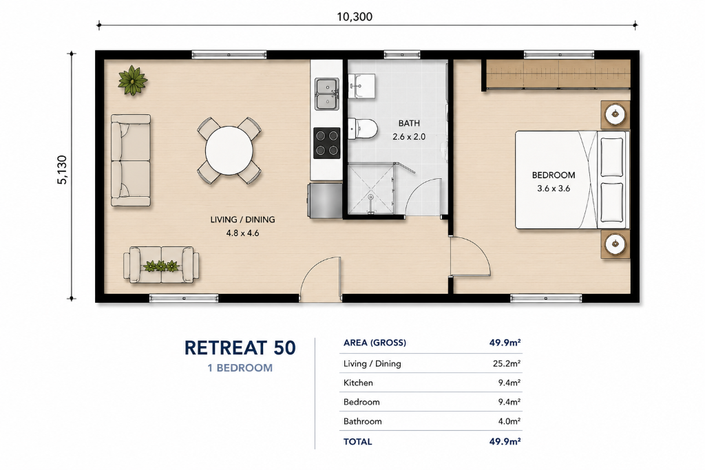 Retreat 50 1 Bedroom Floor Plan