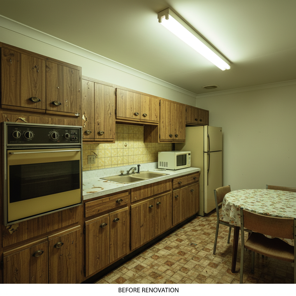 Kitchen before renovation, prior to pre-sale improvements in Melbourne