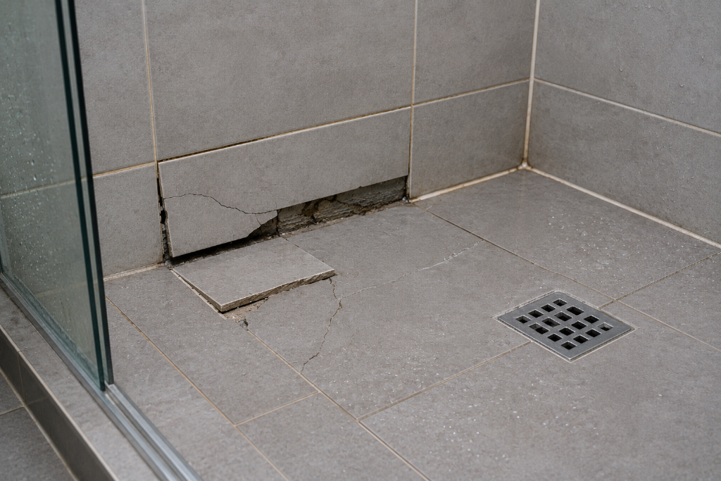 Cracked and loose bathroom tile repairs completed by Melbourne bathroom repair specialists.