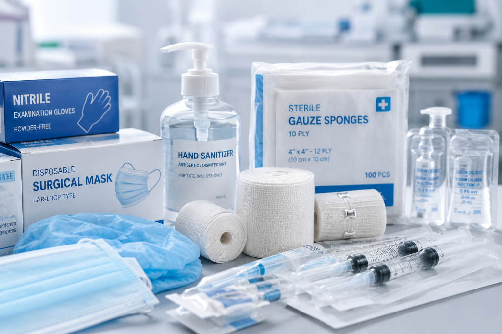 Medical consumables including gloves, masks, syringes and gauze