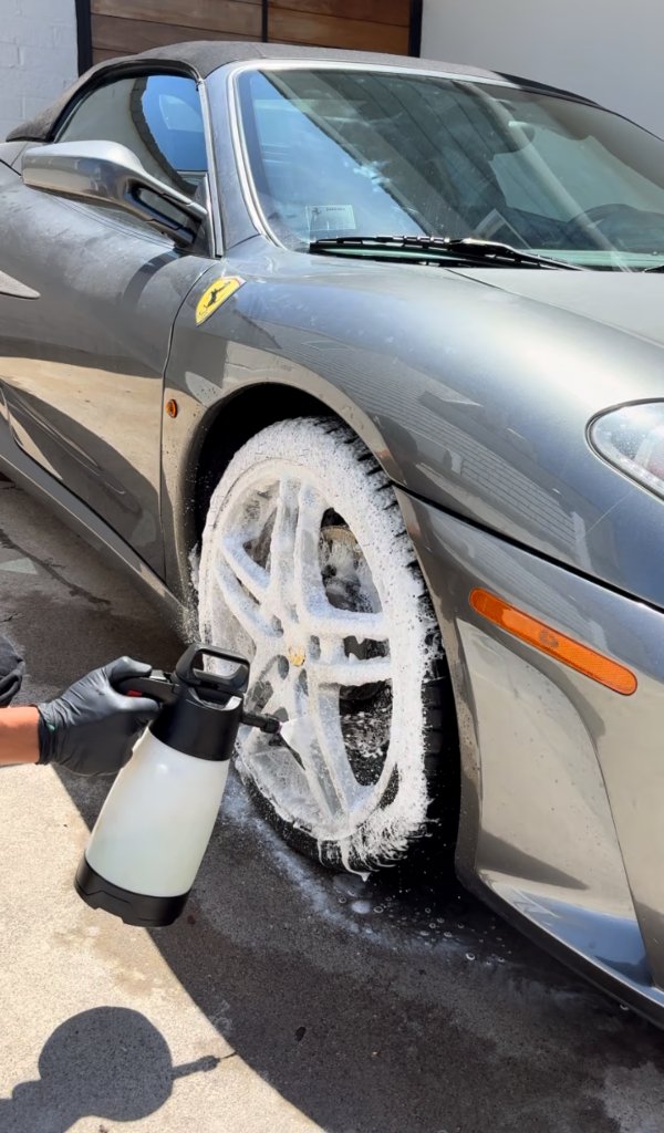 Wheel and tire deep clean on a Ferrari during a Refresh detail