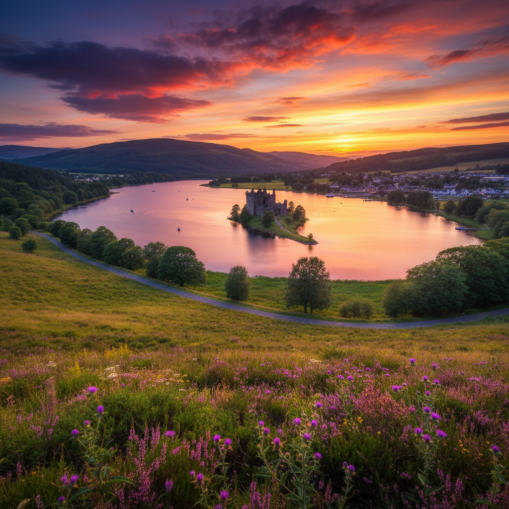 A scenic view of Castle Douglas showcasing its attractions and landscapes