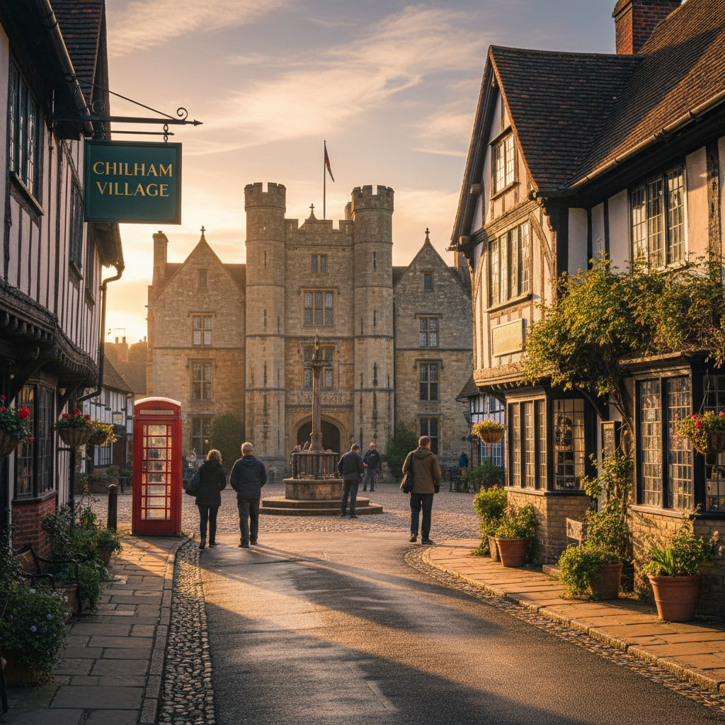 Chilham Village Square with historic buildings and cobblestone streets