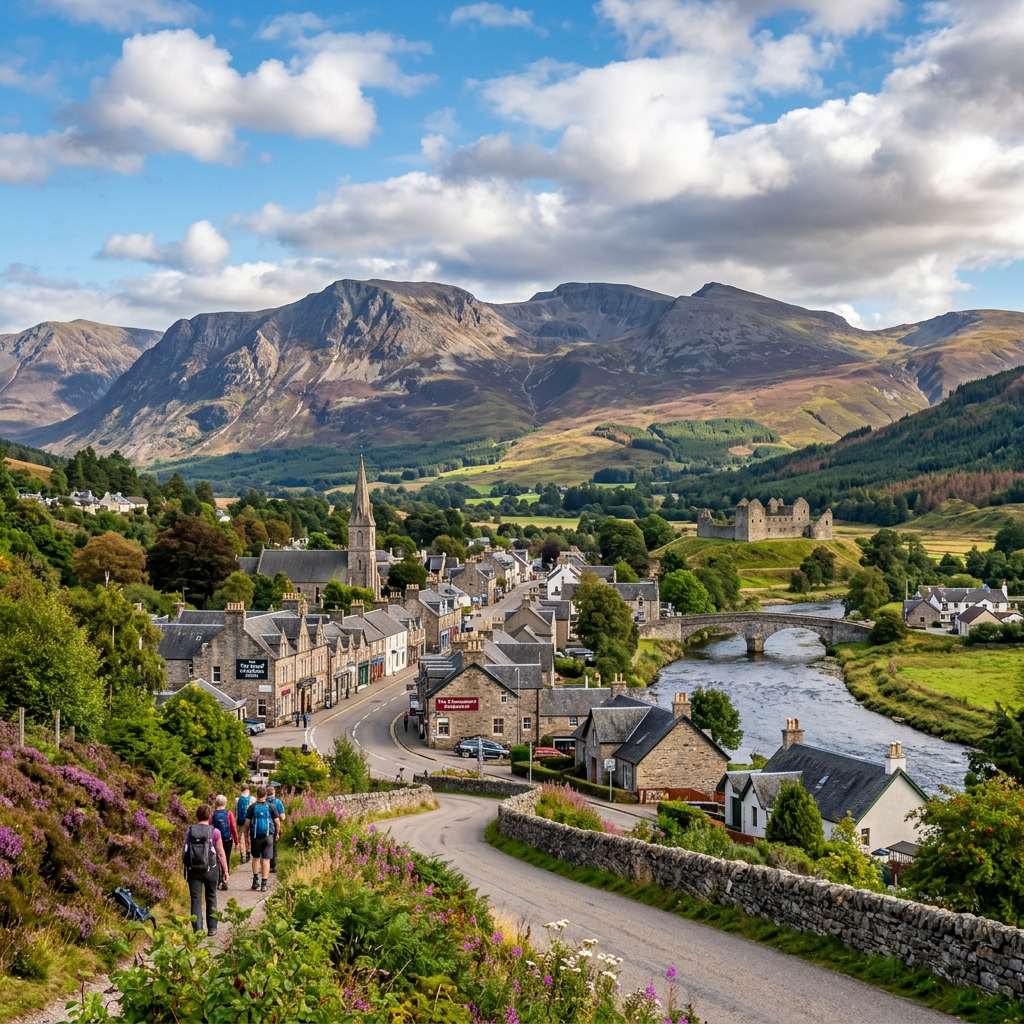 Stunning view of Kingussie attractions with mountains in background