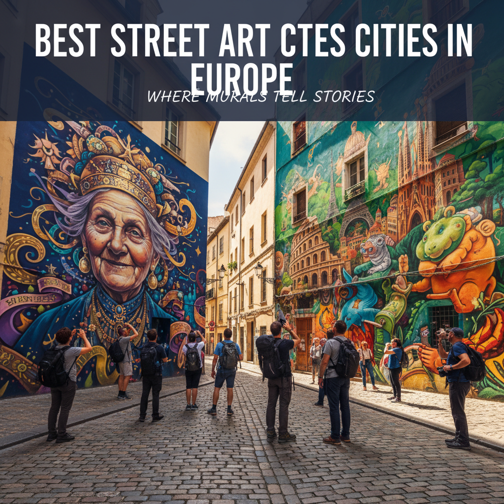 Vibrant street art mural showcasing urban creativity in a European city.