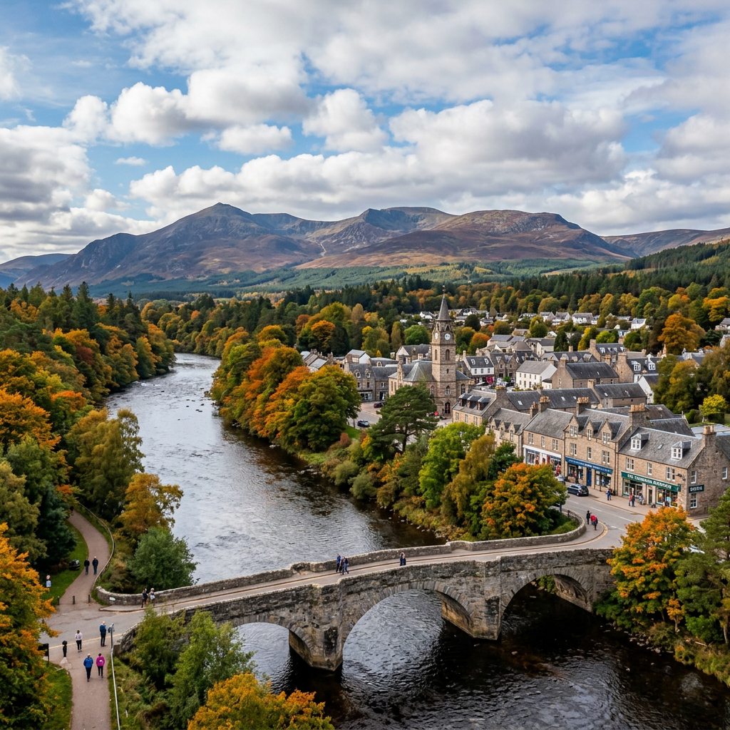 A scenic view of Grantown-On-Spey showcasing local attractions and nature.