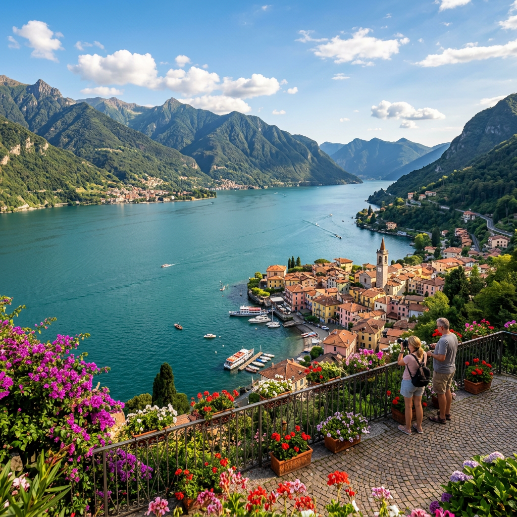 Stunning view of Lake Como, a top attraction in Lombardy, Italy.