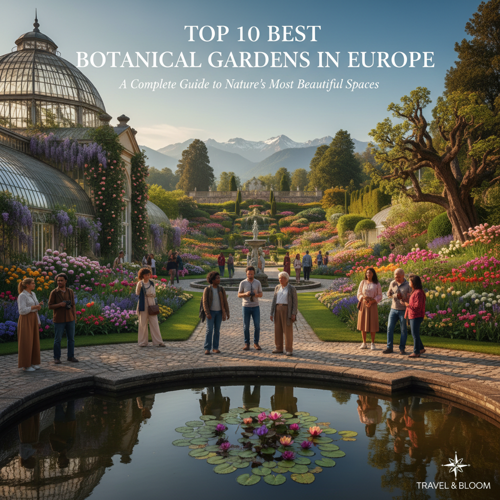 Lush greenery and vibrant flowers in a serene botanical garden, capturing nature's beauty in Europe.