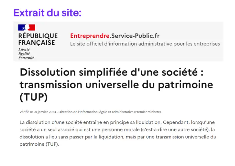 Extrait du site officiel Entreprendre Service-Public sur la TUP
