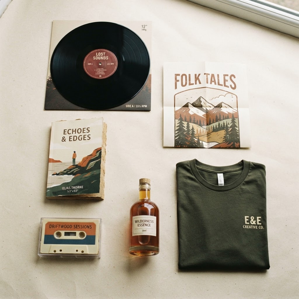 Physical goods — a record, a book, a poster, a bottle, merch