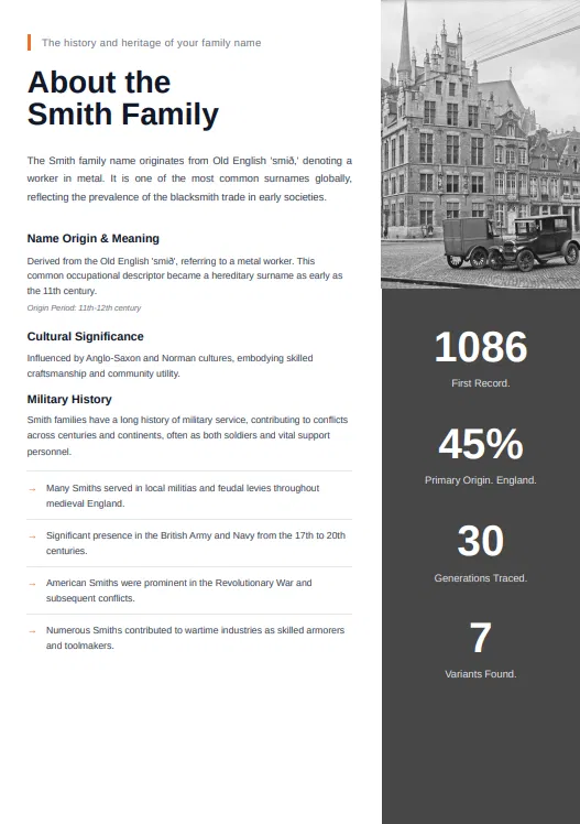 Sample report page: About the family