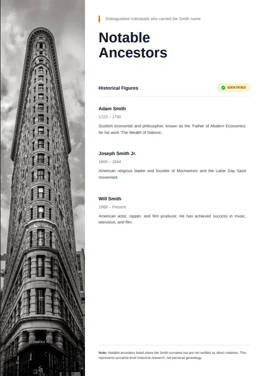 Sample report page: Notable ancestors