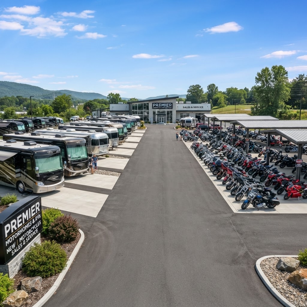 RV and motorcycle inventory lot