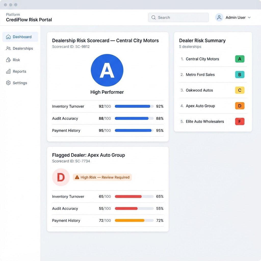 Vinafi Dealer Risk Scorecard dashboard