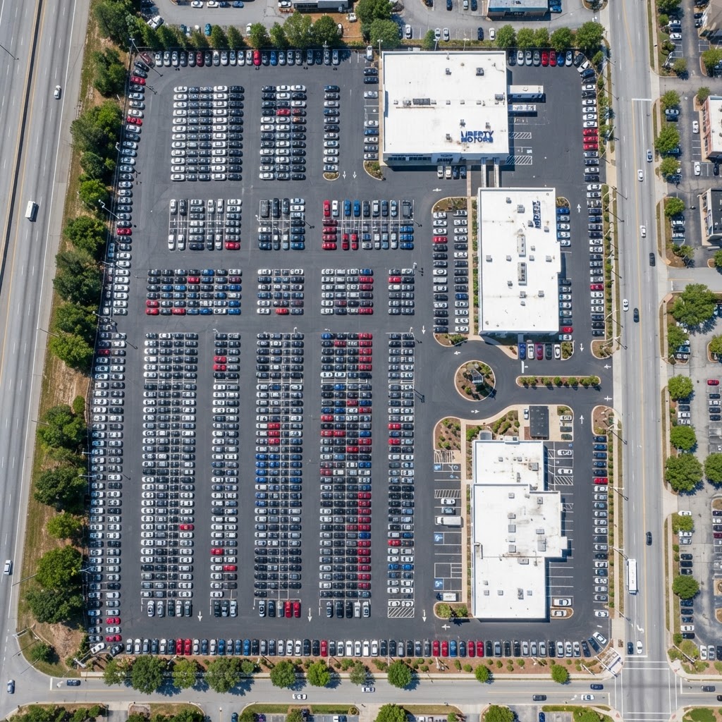 Aerial view of dealership inventory lot