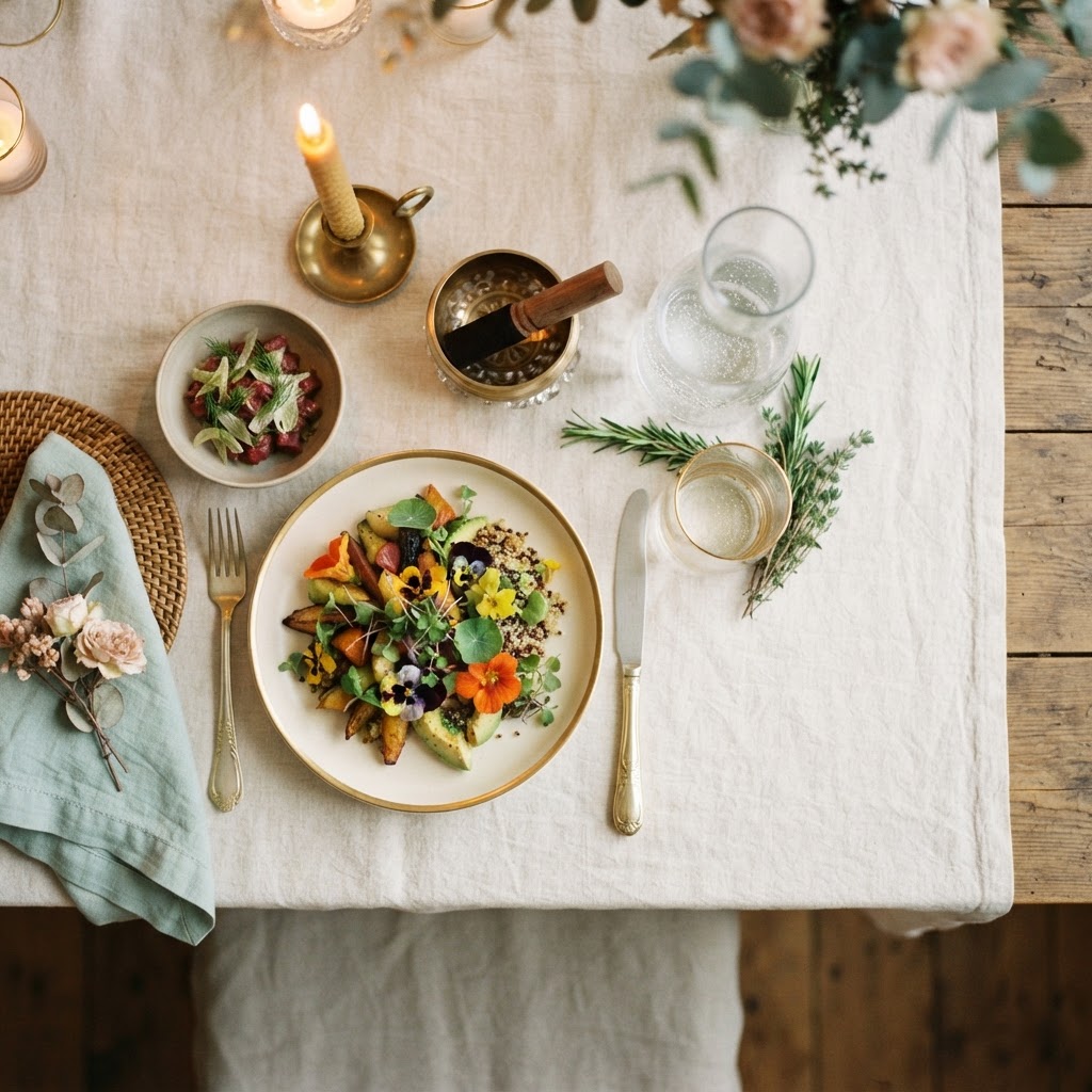 A softly lit table set for an intimate evening