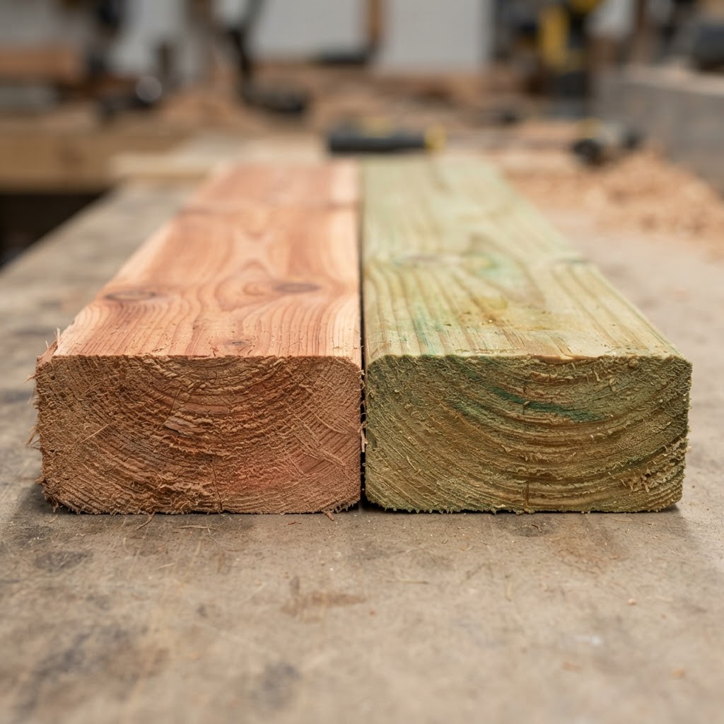 Cedar vs Pressure-Treated Pine wood grain comparison