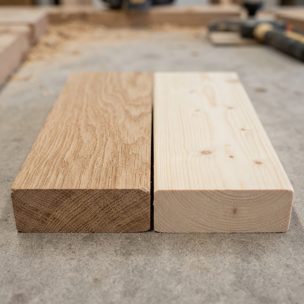 White Oak vs White Pine wood grain comparison