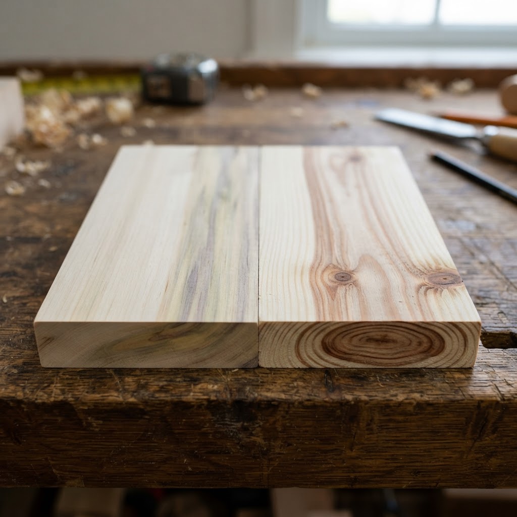 Poplar vs Pine wood grain comparison
