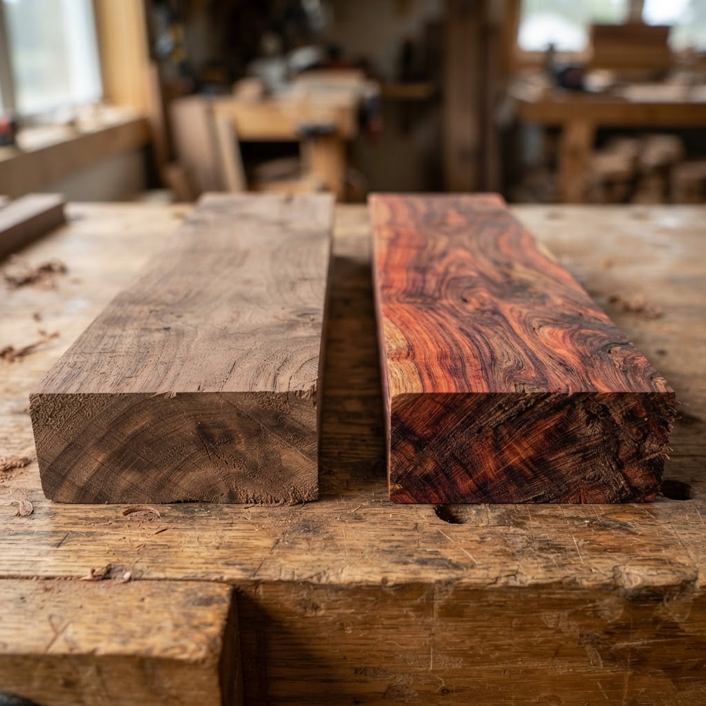 Domestic Lumber vs Exotic Lumber wood grain comparison