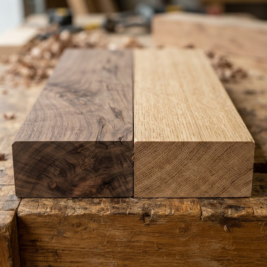 Walnut vs Oak wood grain comparison