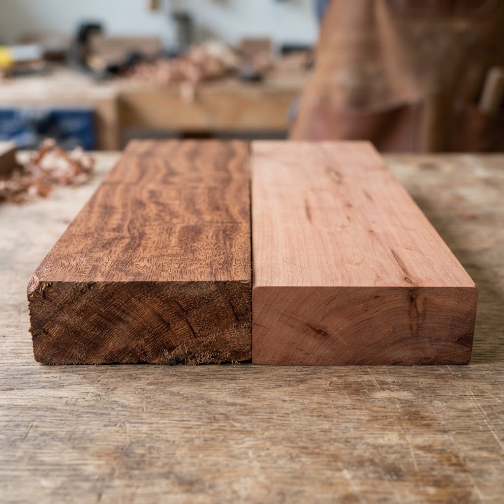 Sapele vs Cherry wood grain comparison