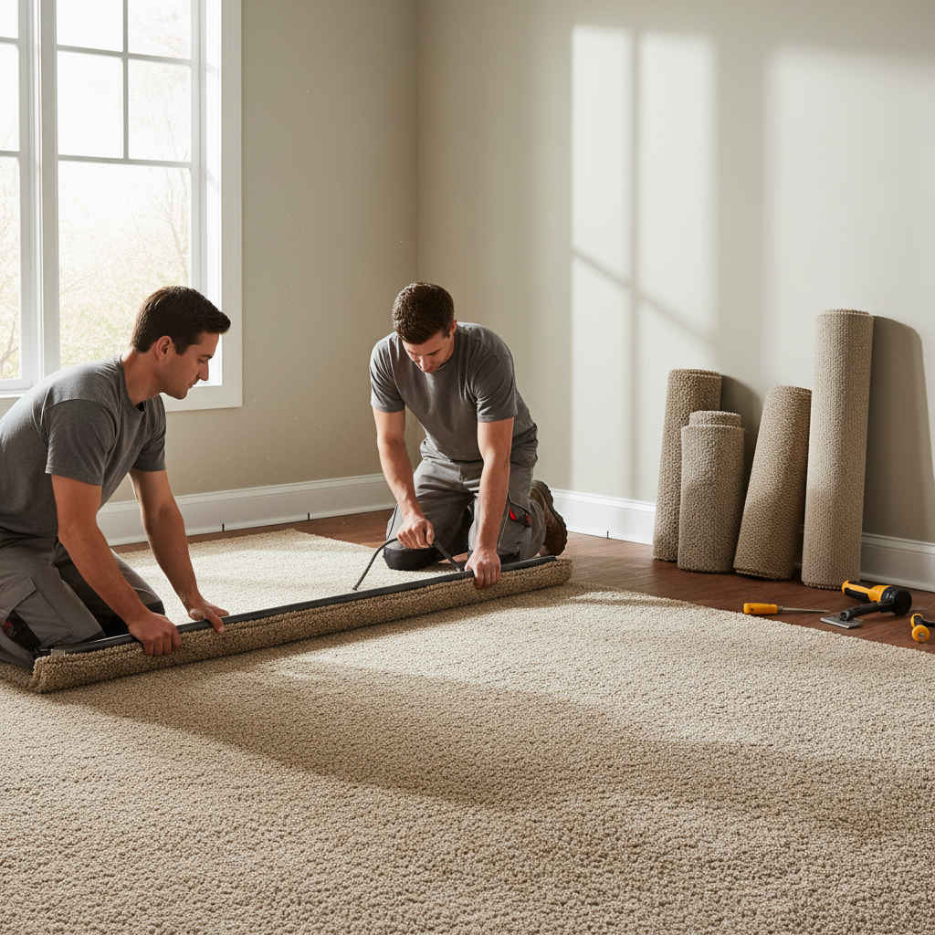 Plush new carpet being installed in a bedroom