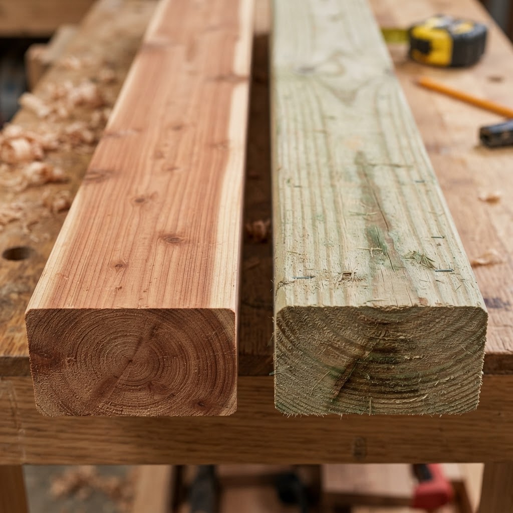Cedar vs Pressure-Treated Lumber wood grain comparison