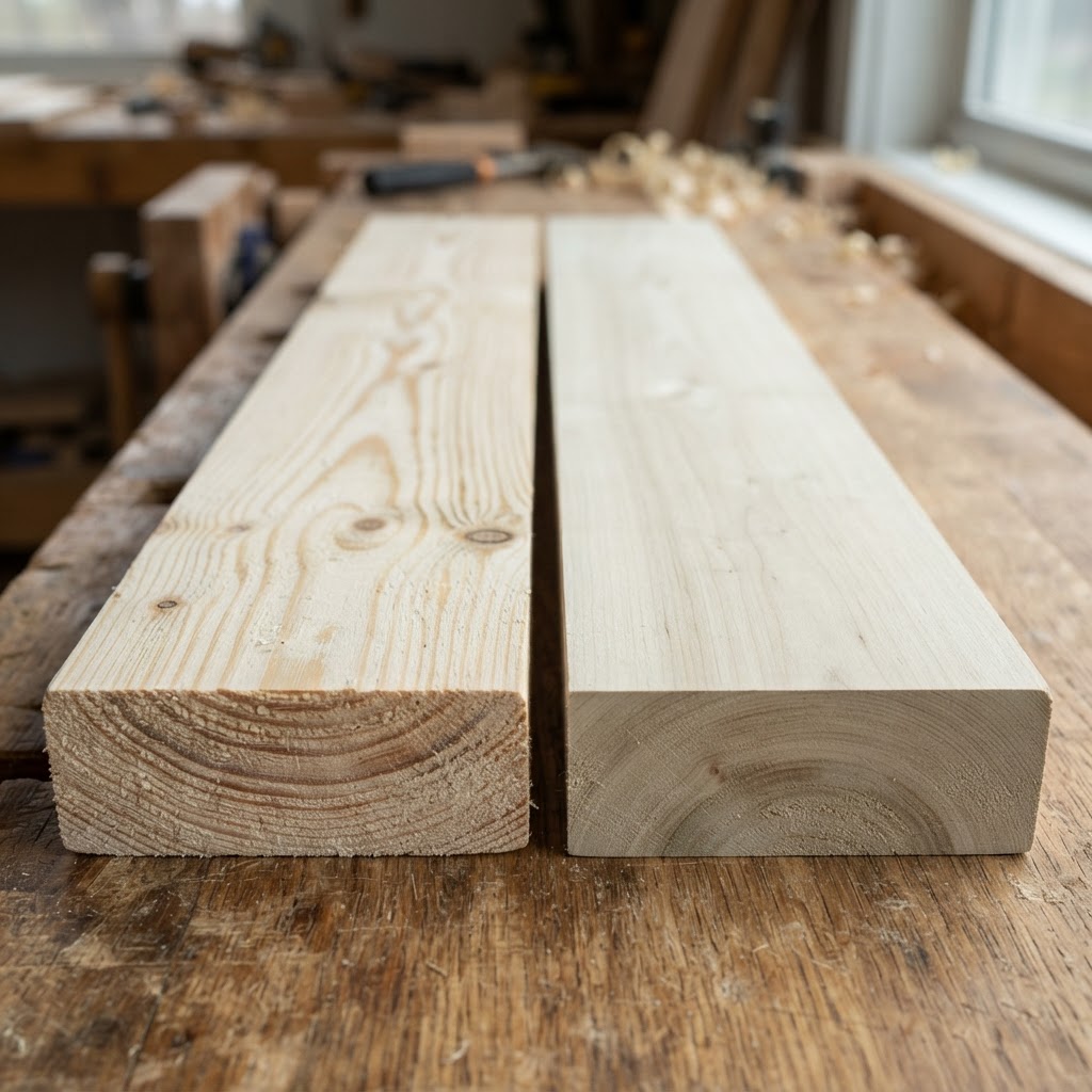 Pine vs Poplar wood grain comparison