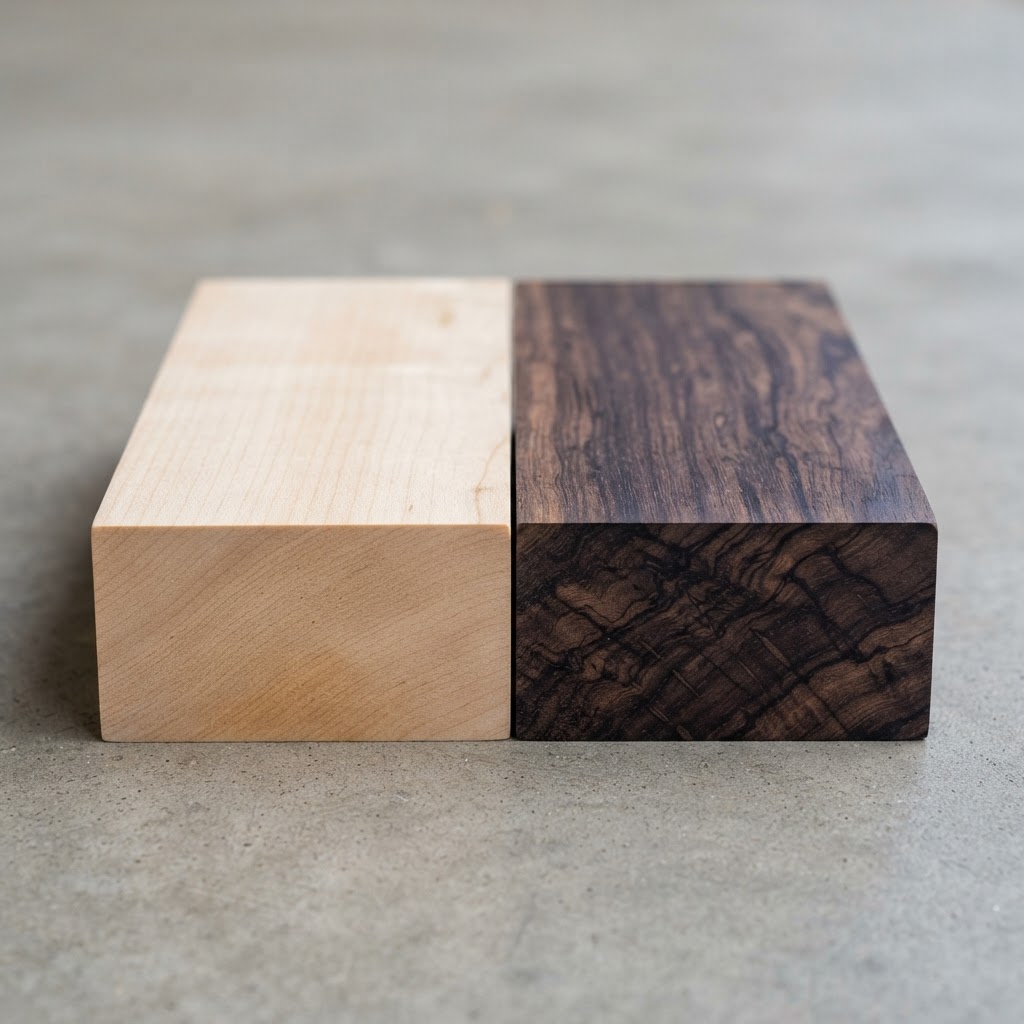 Maple vs Rosewood wood grain comparison
