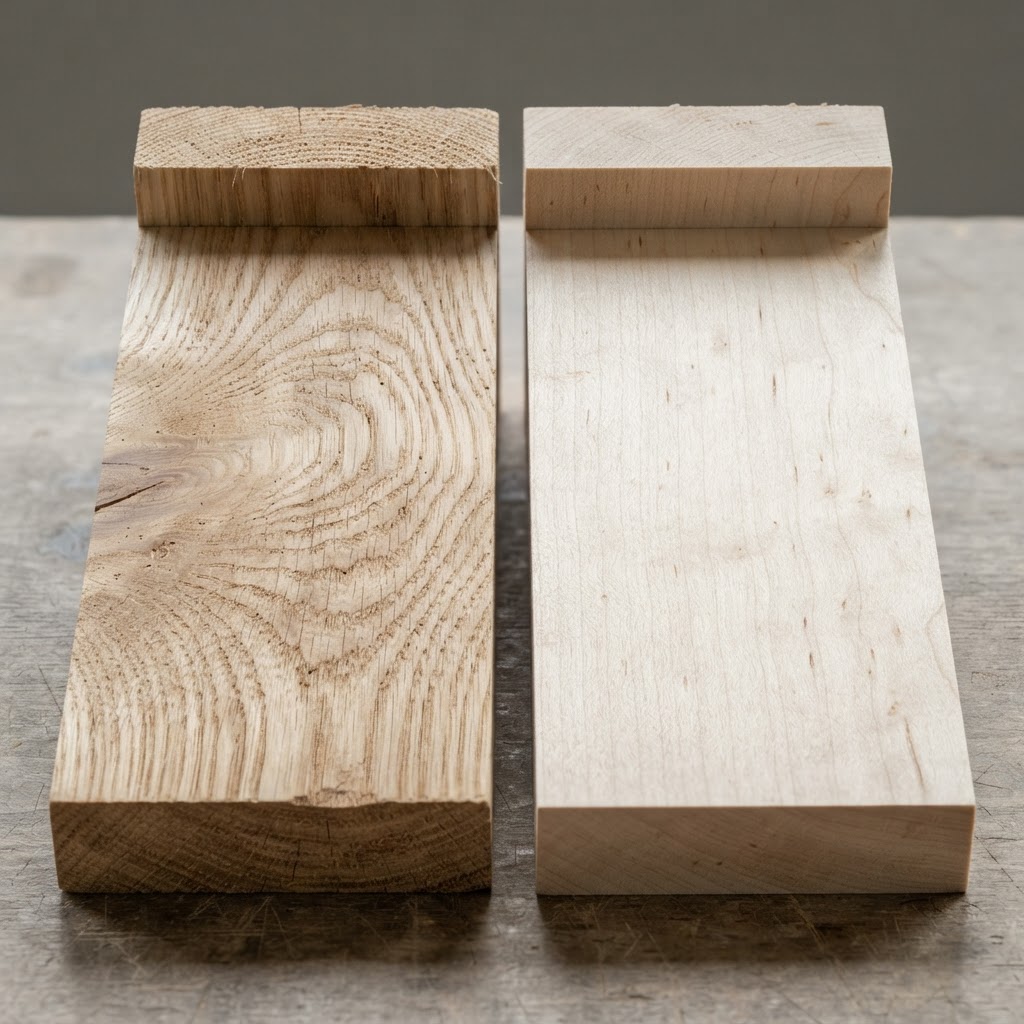 Ash vs Maple wood grain comparison