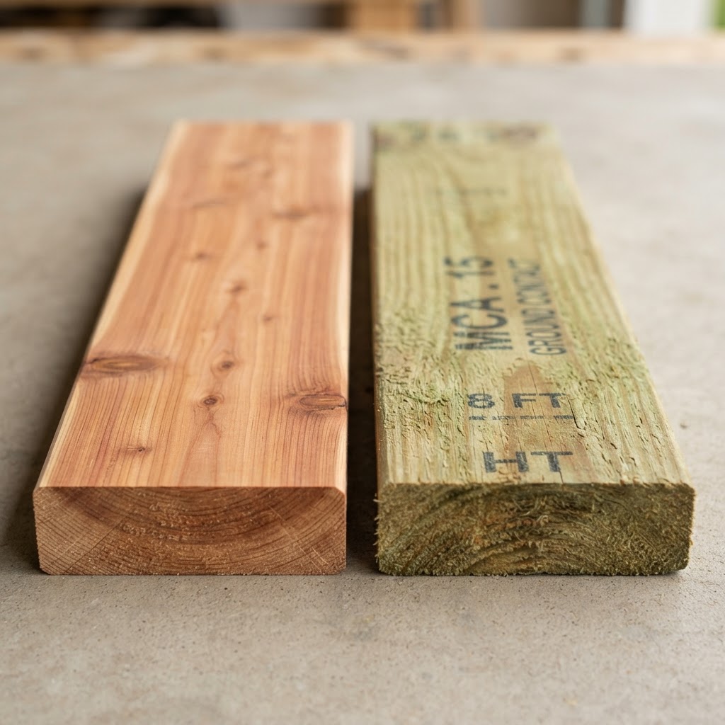 Cedar vs Pressure-Treated Pine wood grain comparison