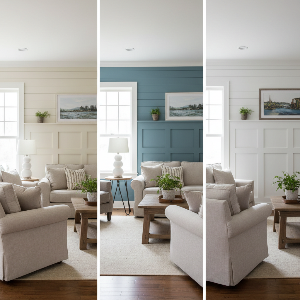 Elegant white shaker-style wainscoting in a dining room