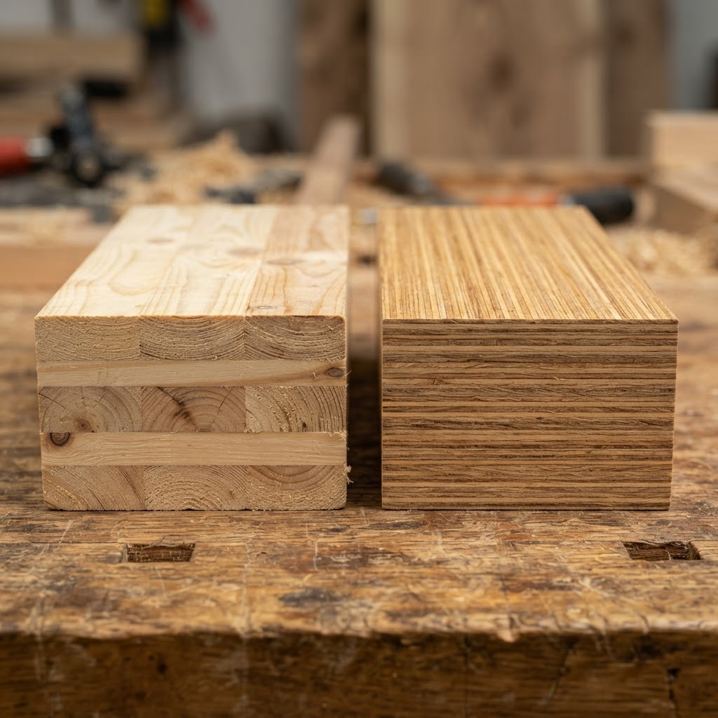 Glulam vs LVL wood grain comparison