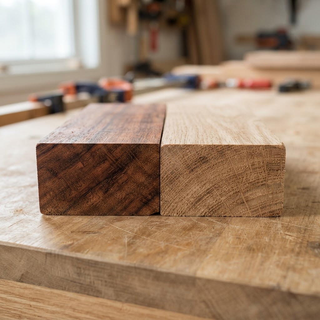 Brazilian Cherry (Jatoba) vs Oak wood grain comparison