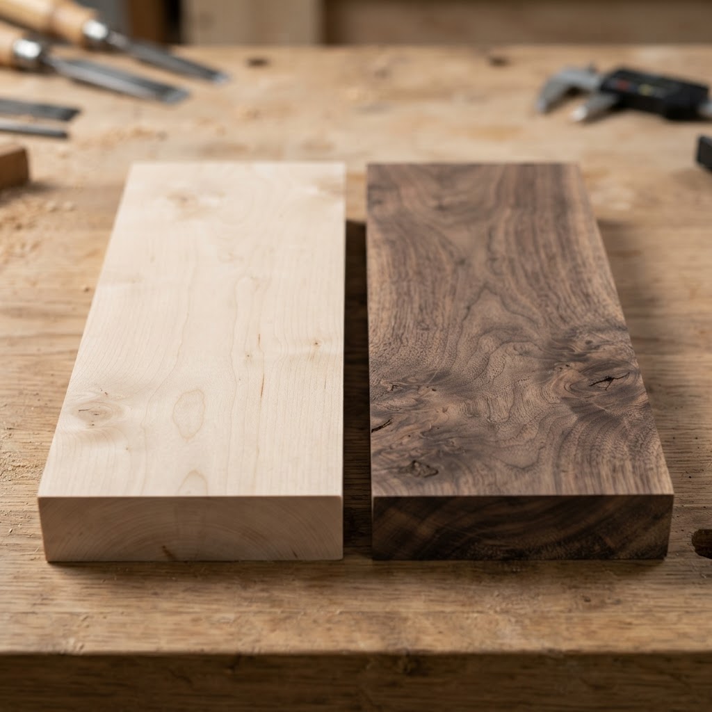 Maple vs Walnut wood grain comparison