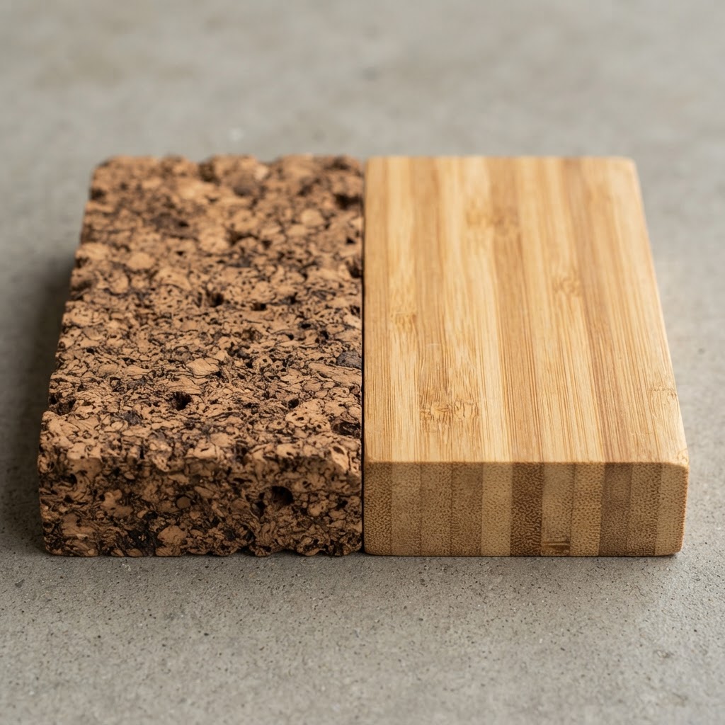 Cork vs Bamboo wood grain comparison