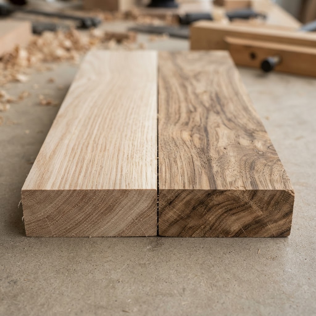 Ash vs Hickory wood grain comparison
